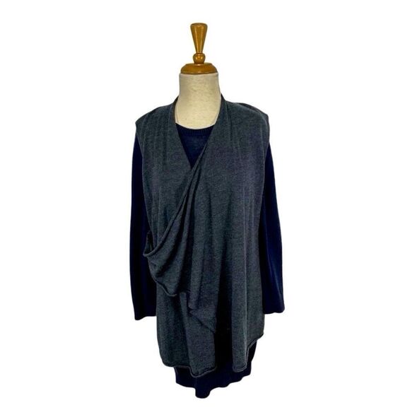 525 America M Navy Gray Sweater Dress  Merino Wool Lagenlook Art To Wear Boho - Picture 1 of 13